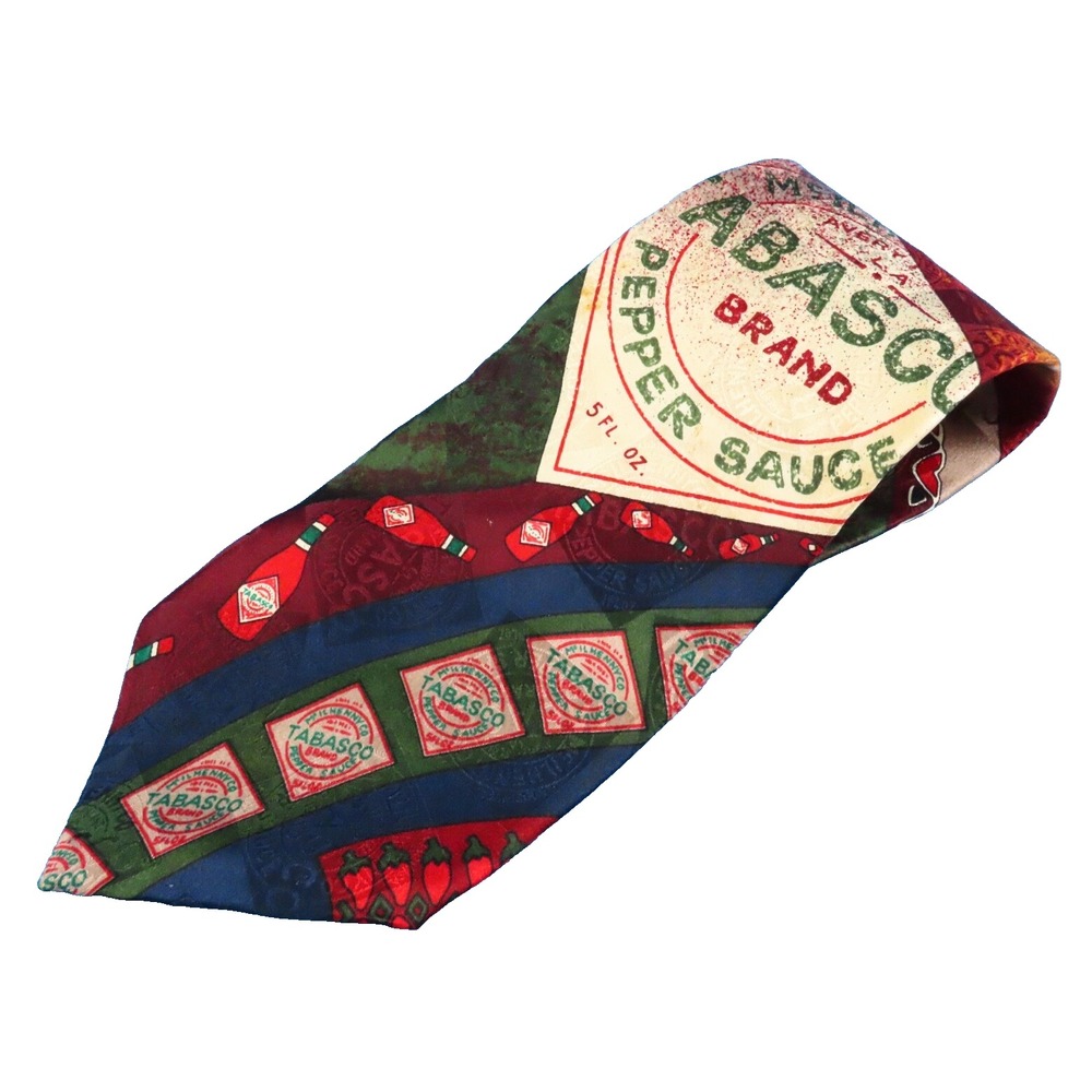 Vintage TABASCO HOT PEPPER SAUCE Silk Men's Neck Tie BOLD JEWEL TONE COLORS